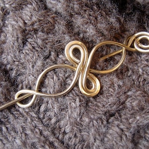 Celtic Infinity Loops Brass Shawl Pin, Celtic Scarf Pin, Sweater Fastener Brooch, Barrette With Stick, Celtic Knot Hair Slide image 1