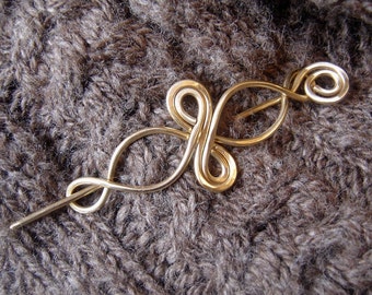 Celtic Infinity Loops Brass Shawl Pin, Celtic Scarf Pin, Sweater Fastener Brooch, Barrette With Stick, Celtic Knot Hair Slide