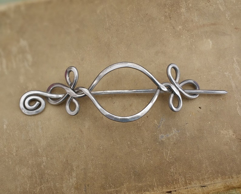 Large Celtic Hair Slide With Stick, Open Eye With Twist Aluminum Hair Pin, Hair Barrette, Hammered Metal Shawl Pin, Long Hair Clip image 1