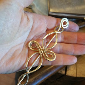 Celtic Infinity Loops Brass Shawl Pin, Celtic Scarf Pin, Sweater Fastener Brooch, Barrette With Stick, Celtic Knot Hair Slide image 2