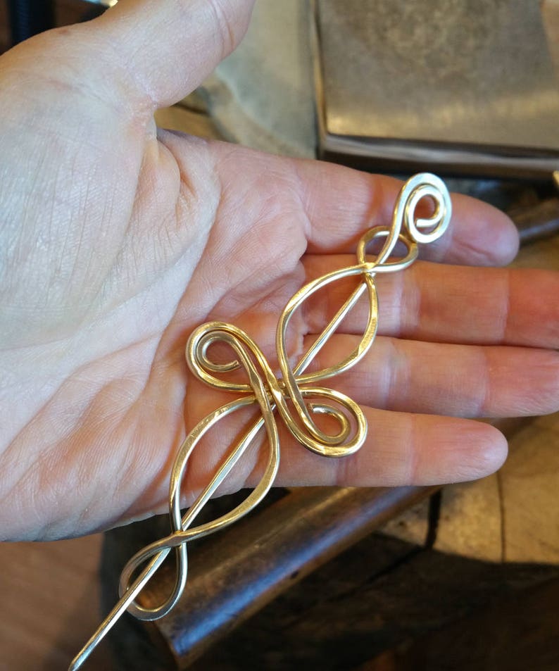 Celtic Infinity Loops Brass Shawl Pin, Celtic Scarf Pin, Sweater Fastener Brooch, Barrette With Stick, Celtic Knot Hair Slide image 2