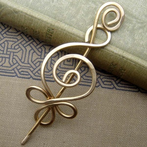 Celtic Budding Spiral Brass Shawl Pin, Scarf Pin,  Wrap Fastener, Metal Hair Pin, Women, Sweater Closure Hair Barrette, Knitter Gift