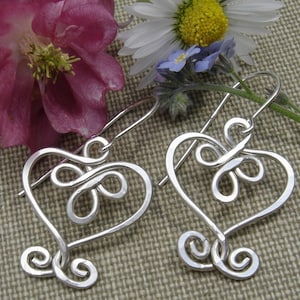 Celtic Hearts and Swirls Silver Earrings, Valentine's Day Gift, Celtic Heart Earrings, Celtic Jewelry, Women Christmas Gift for Her Dangle image 1