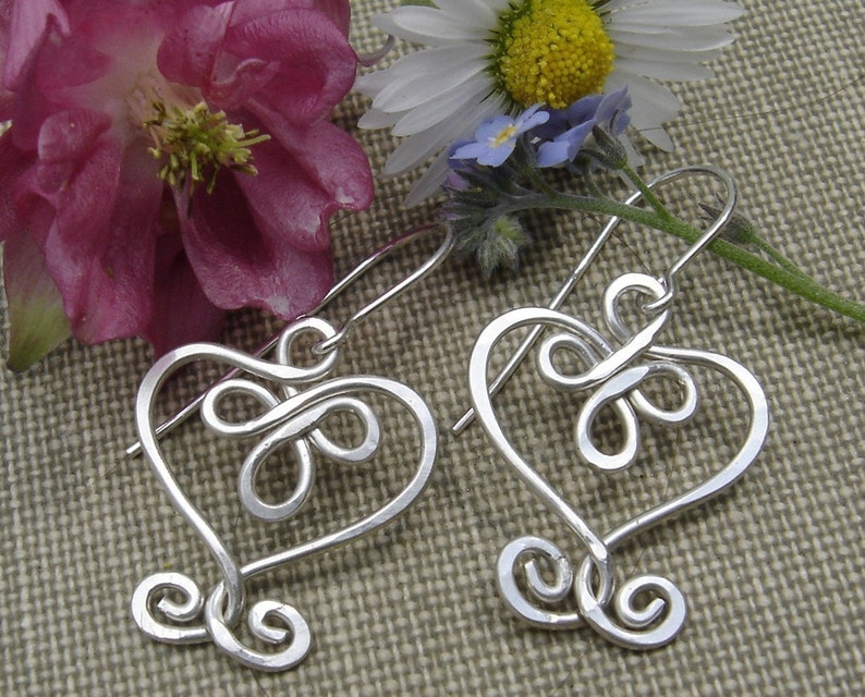 Celtic Hearts and Swirls Silver Earrings, Valentine's Day Gift, Celtic Heart Earrings, Celtic Jewelry, Women Christmas Gift for Her Dangle image 1