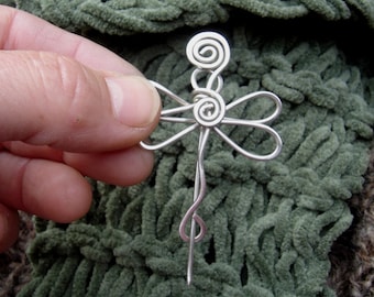 Little Dragonfly Spiral Sterling Silver Shawl Pin, Scarf Pin, Sweater Clip Brooch, Lace Shawl Pin Accessory, Knitting Accessories, Women