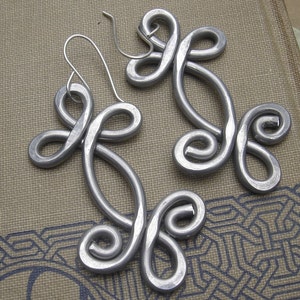 Big Celtic Earrings Double Swirl Shamrock, Statement Earrings Aluminum Light Weight Very Big Earrings Celtic Gift for Her
