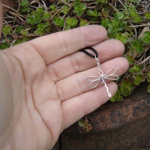 Dragonfly Pendant With Amethyst Stone Bead Sterling Silver Wire, Dragonfly Necklace, Dragonfly Jewelry Gift for Her, Girls Jewelry, Women image 3