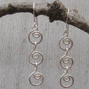 Three Little Swirls Long Dangle Earrings, Gift for Her Long Silver ...