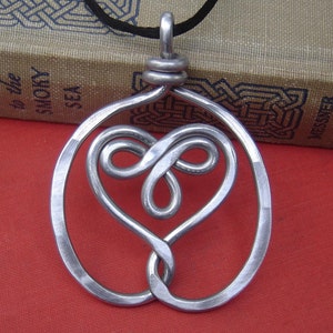 Big Celtic Embraced Heart Pendant Statment Necklace Gift for Her Aluminum Celtic Jewelry, Celtic Heart Necklace Gift for Women, Big Heart