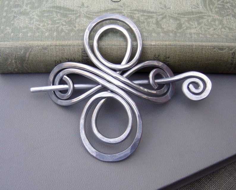 Celtic Shawl Pin, Celtic Knot Cross Infinite Swirl Aluminum, Scarf Pin, Sweater Brooch, Hair Pin Light Weight, Knitting, Hair Accessories image 3