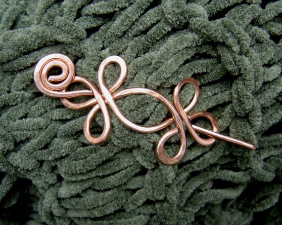 Mix metal penannular shawl pin with flower, Copper shawl pin, Cardigan  clasp, Silver brooch, Clock shawl pin, Viking shawl pin 