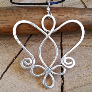Big Celtic Angel Heart Sterling Silver Pendant, Large Celtic Heart Necklace, Angel Jewelry Silver Heart, Gift for Her