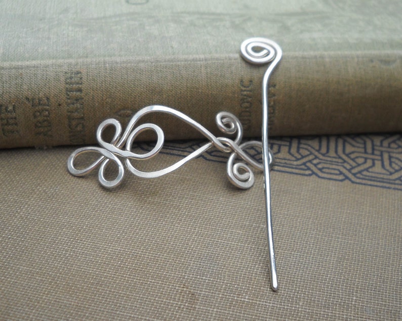 Little Celtic Loops and Spirals Sterling Silver Shawl Pin Brooch, Scarf Pin, Sweater Clip Closure Lace Shawl Pin Knitting Gifts for Knitters image 3