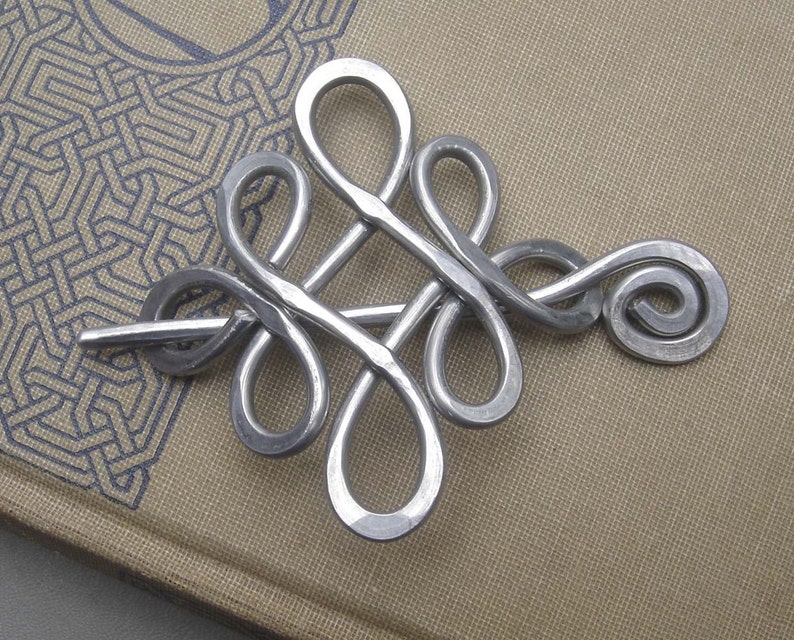 Celtic Shawl Pin, Looping Celtic Knots Scarf Pin, Sweater Brooch, Hair Pin, Aluminum Hair Slide, Gifts for Knitters Knitting Accessories image 4