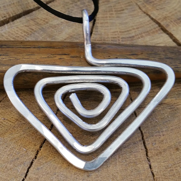 Triangle Spiral Big Pendant, Light Weight Aluminum Geometric Statement Necklace, Large Triangle Necklace Gift for Her, Boho Jewelry