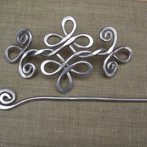 Celtic Knot Double Swirls and Curls Aluminum Shawl Pin, Hair Pin, Celtic Hair Slide, Hair Barrette, Sweater Clip, Knitters Gift for Women image 4