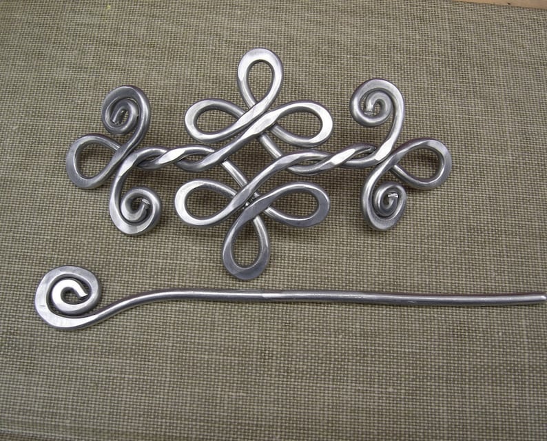 Celtic Knot Double Swirls and Curls Aluminum Shawl Pin, Hair Pin, Celtic Hair Slide, Hair Barrette, Sweater Clip, Knitters Gift for Women image 4