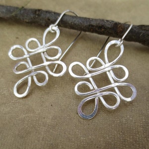 Looping Celtic Crossed Knots Sterling Silver Wire Earrings, Celtic Jewelry, Celtic Knot Earring, Irish Dangle Earrings