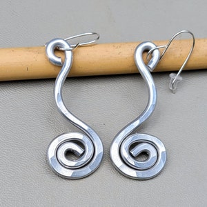 Swinging Spiral Dangle Earrings, Light Weight Hammered Aluminum Wire, Gift for Women, Boho Everyday Casual