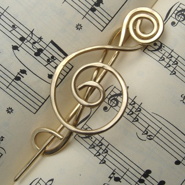 Brass Treble Clef Shawl Pin, Scarf Pin, Sweater Brooch, Music Gift Hair Pin, Closure, Fastener, Musician, Music Teacher, Women, G Clef