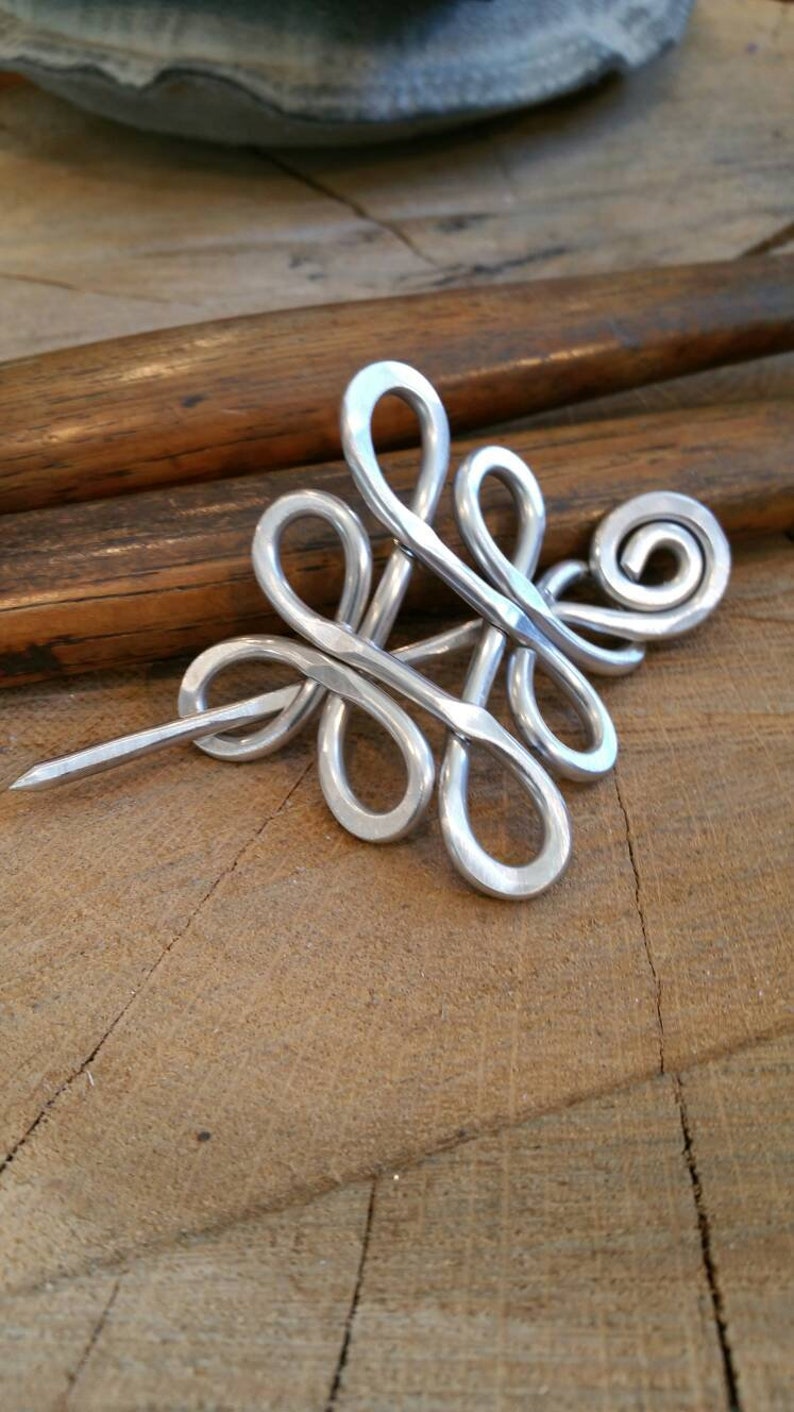 Celtic Shawl Pin, Looping Celtic Knots Scarf Pin, Sweater Brooch, Hair Pin, Aluminum Hair Slide, Gifts for Knitters Knitting Accessories image 10