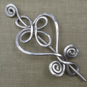 Celtic Heart and Swirls Aluminum Shawl Pin, Mother's Day Gift, Knitter Gift for Her Heart Pin, Heart Brooch for Sweater, Wrap Fastener image 6