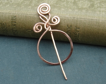 Little Copper Pin Circle With Spiral, Copper Shawl Pin, Scarf Pin, Sweater Brooch, Closure Small Lace Shawl Pin, Women, Knitting Accessories