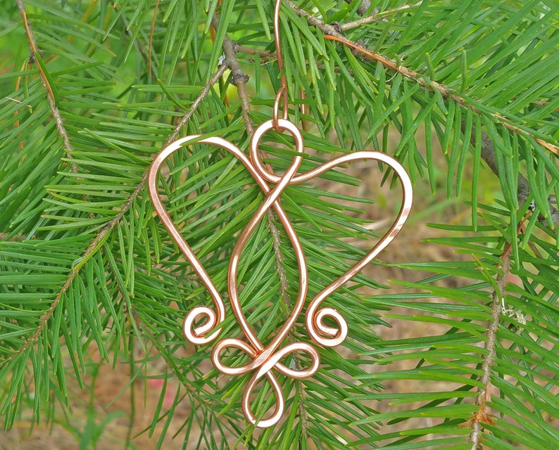 Copper Celtic Angel Heart Ornament, Christmas Gift Holiday Ornament, Wire Handmade Gift, Celtic Heart Decoration, Home Decor, Angel Ornament image 4