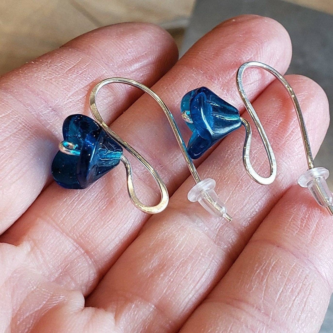 Blue Glass Flower Earrings Long Stem Aqua Teal Earrings Gift Etsy