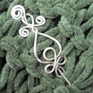 Little Celtic Loops and Spirals Sterling Silver Shawl Pin Brooch, Scarf Pin, Sweater Clip Closure Lace Shawl Pin Knitting Gifts for Knitters image 2