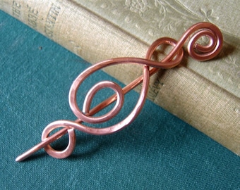 Madonna Swirl Copper Shawl Pin, Sweater Brooch, Fastener For Knitted Scarf, Closure - Women Knitting Accessory - Hair Pin