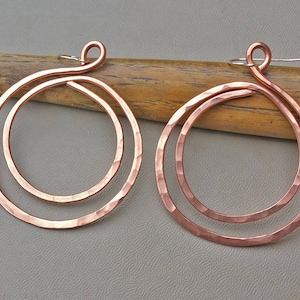 Big Copper Hoop Earrings, Double Hammered Hoops, Big Hoops, Copper Jewelry, Big Hoop Earrings, Copper Earrings, Gift for Her Statement Boho