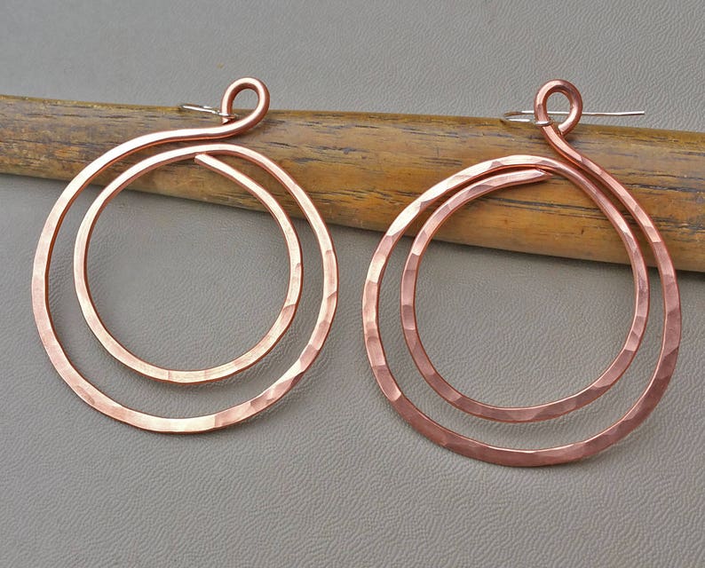 Big Copper Hoop Earrings Double Hammered Hoops Big Hoops Etsy
