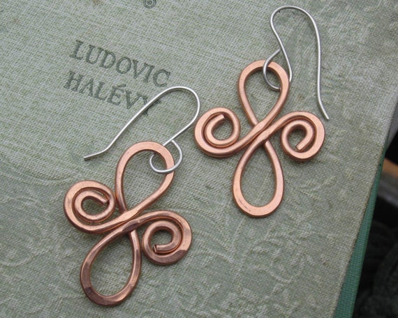 Blue Chandelier Earrings Personalized Gift Eternity Boho Infinity Copper Earrings Long Celtic Inspired Copper Chandler Earrings