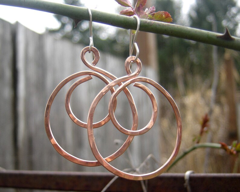 Big Copper Hoop Swirl Earrings, Bohemian Hammered Hoop Earrings, Copper Jewelry, Copper Earrings, Teen Girl Gift for Her, Women image 5