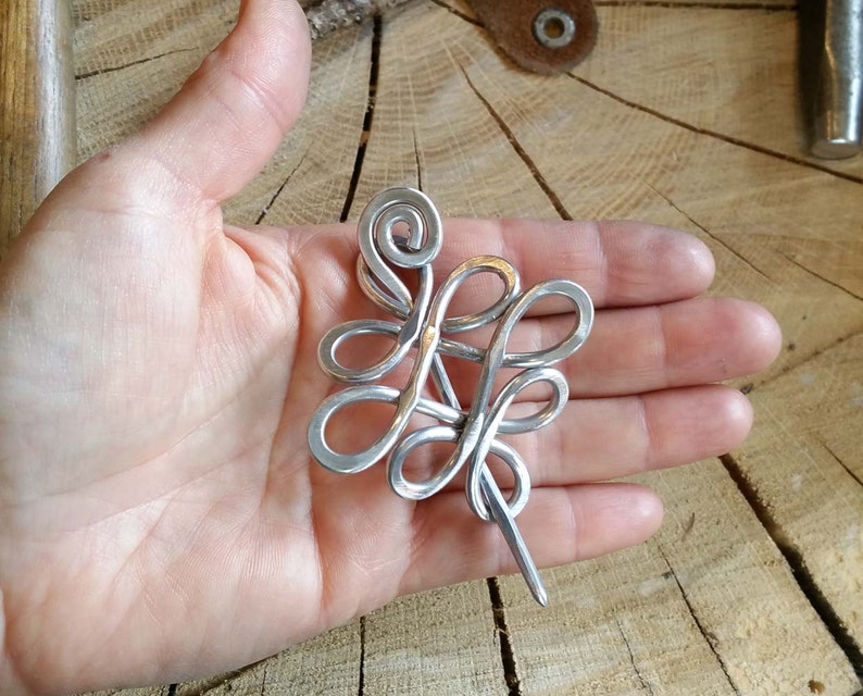 Celtic Shawl Pin, Looping Celtic Knots Scarf Pin, Sweater Brooch, Hair Pin, Aluminum Hair Slide, Gifts for Knitters Knitting Accessories image 3