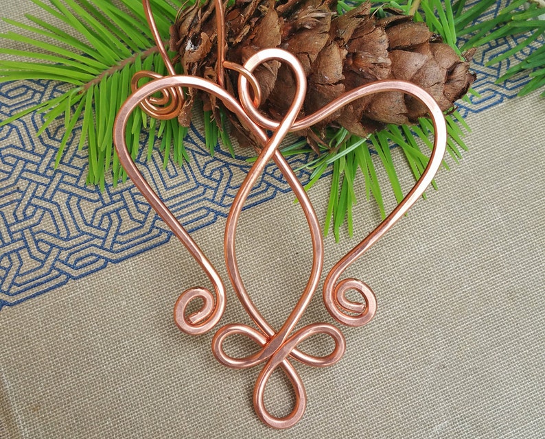 Copper Celtic Angel Heart Ornament, Christmas Gift Holiday Ornament, Wire Handmade Gift, Celtic Heart Decoration, Home Decor, Angel Ornament image 1