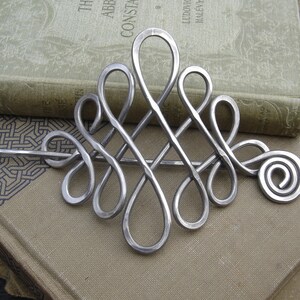 Large Looping Celtic Crossed Knots Aluminum Hair Pin, Hair Barrette, Hair Slide, Hair Clip, Shawl Pin, Long Hair Accessories, Celtic Knot image 2