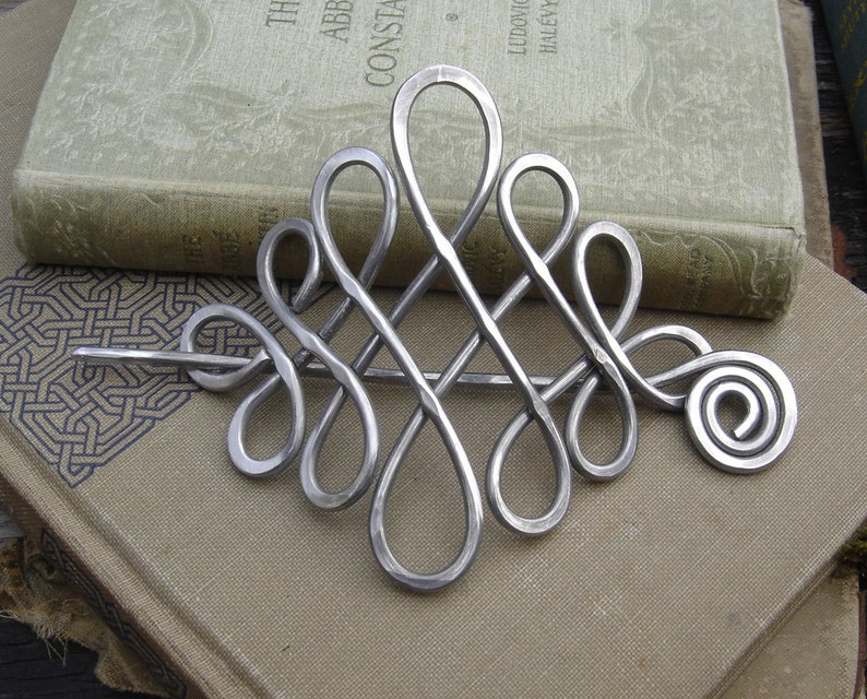 Large Looping Celtic Crossed Knots Aluminum Hair Pin, Hair Barrette, Hair Slide, Hair Clip, Shawl Pin, Long Hair Accessories, Celtic Knot image 2