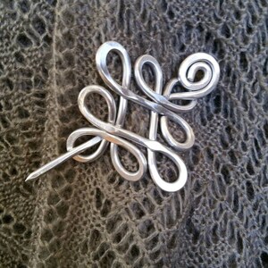 Celtic Shawl Pin, Looping Celtic Knots Scarf Pin, Sweater Brooch, Hair Pin, Aluminum Hair Slide, Gifts for Knitters Knitting Accessories image 9