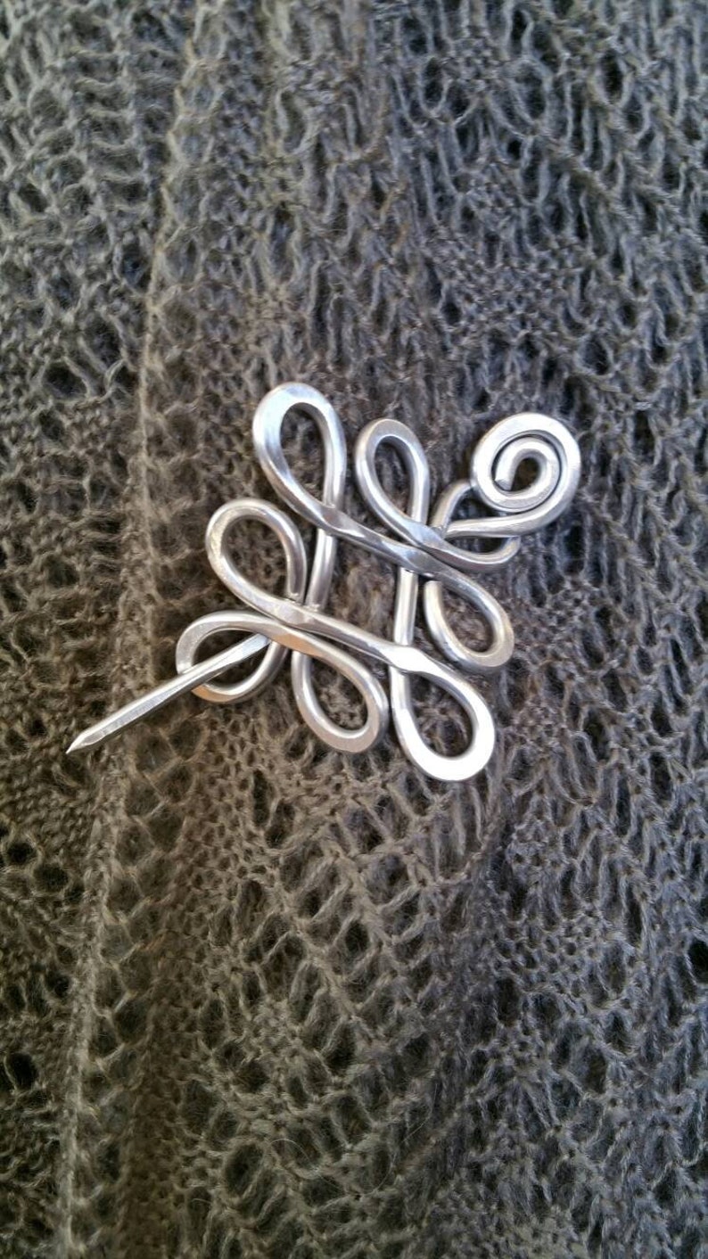 Celtic Shawl Pin, Looping Celtic Knots Scarf Pin, Sweater Brooch, Hair Pin, Aluminum Hair Slide, Gifts for Knitters Knitting Accessories image 9