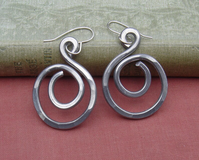 Swirl Hoop Earrings, Light Weight Aluminum Jewelry, Hoops Dangle Earrings, Everyday Earrings Gift for Her image 4