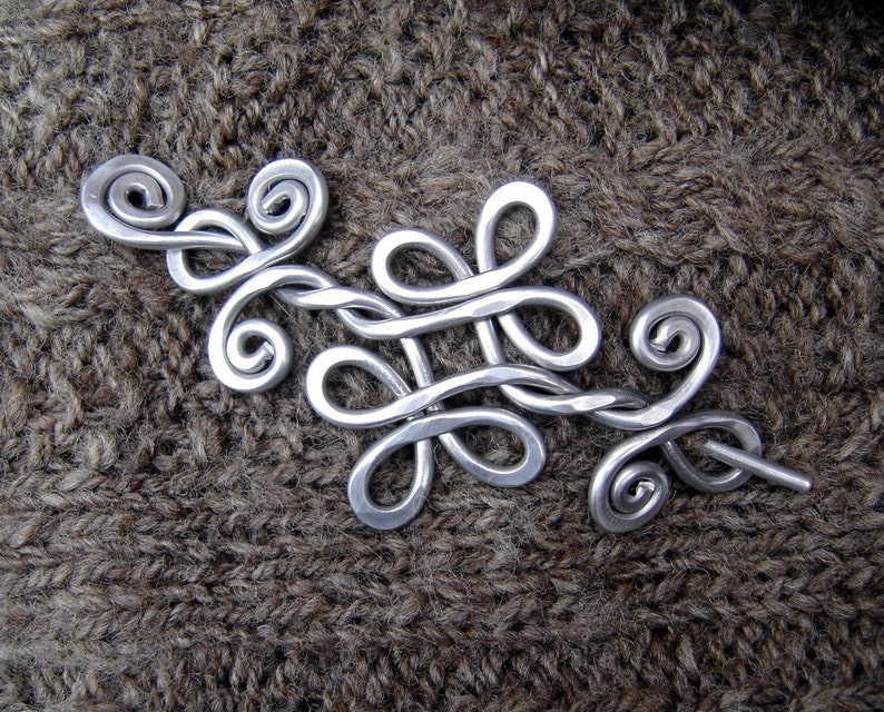 Celtic Knot Double Swirls and Curls Aluminum Shawl Pin, Hair Pin, Celtic Hair Slide, Hair Barrette, Sweater Clip, Knitters Gift for Women image 3