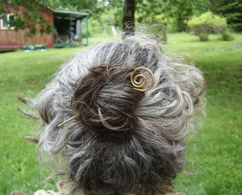 Brass Open Spiral Hair Stick, Metal Shawl Stick, Shawl Pin, Stick Pin, Hair Pin, Bun Holder, Long Hair Pick Beauty Gift, Knitting Women image 1