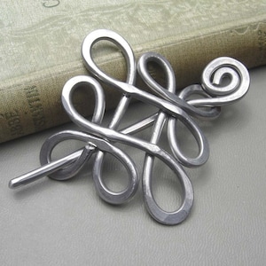 Celtic Shawl Pin, Looping Celtic Knots Scarf Pin, Sweater Brooch, Hair Pin, Aluminum Hair Slide, Gifts for Knitters Knitting Accessories image 1