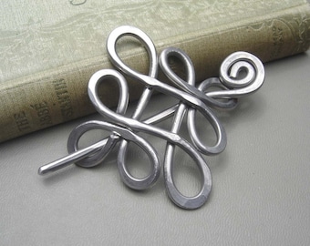 Celtic Shawl Pin, Looping Celtic Knots Scarf Pin, Sweater Brooch, Hair Pin, Aluminum Hair Slide, Gifts for Knitters Knitting Accessories