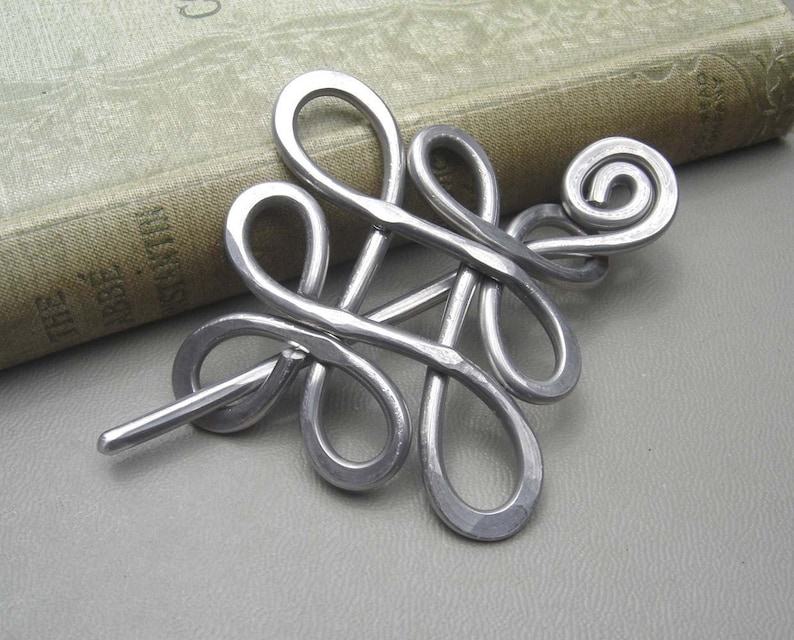 Celtic Shawl Pin, Looping Celtic Knots Scarf Pin, Sweater Brooch, Hair Pin, Aluminum Hair Slide, Gifts for Knitters Knitting Accessories image 1