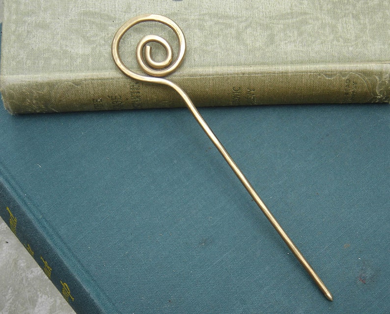 Brass Open Spiral Hair Stick, Metal Shawl Stick, Shawl Pin, Stick Pin, Hair Pin, Bun Holder, Long Hair Pick Beauty Gift, Knitting Women image 4