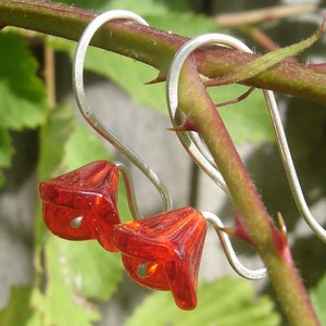 Long Stem Berry Red Glass Flower Earrings, Sterling Silver Wire Czech Glass Jewellery, Spring Flower Jewelry image 1