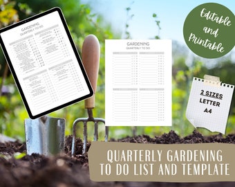 Quarterly Gardening To Do List and Template - Digital Product - Printable and Editable